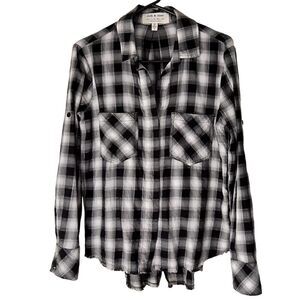 Anthropologie Cloth & Stone black and white plaid button up shirt S